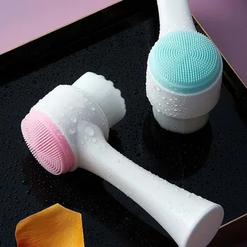 Minkštas silikoninis dvipusis veido šepetys | 3D dvišalis rankinis masažinis veido valiklis su švelniais šereliais - Psichologekarolina.lt